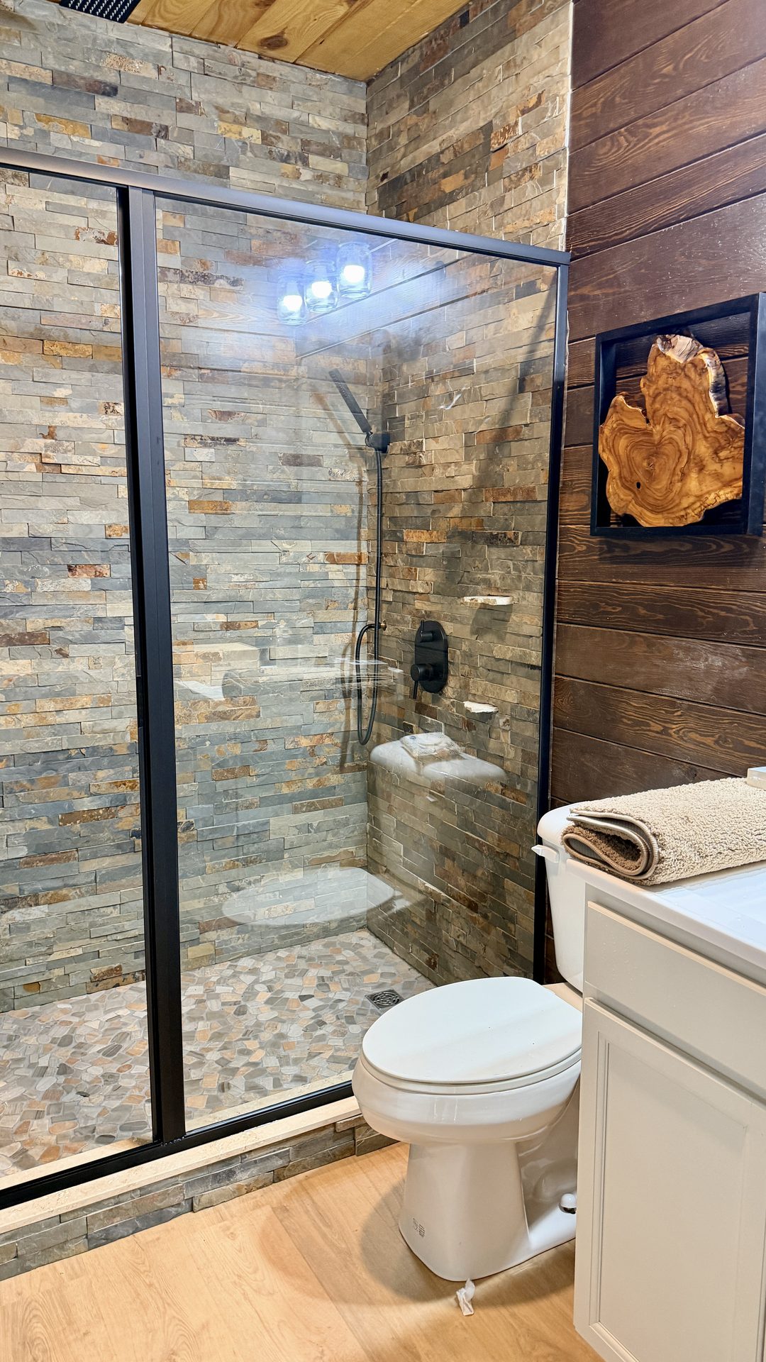 Stone walk-in shower